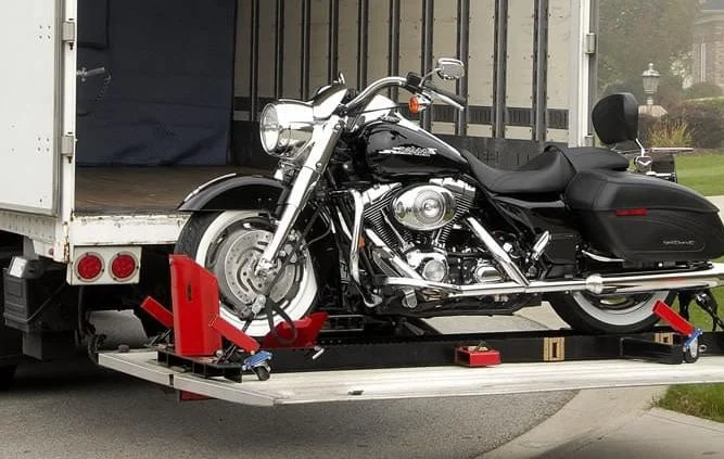 Motorcycle secured for transport